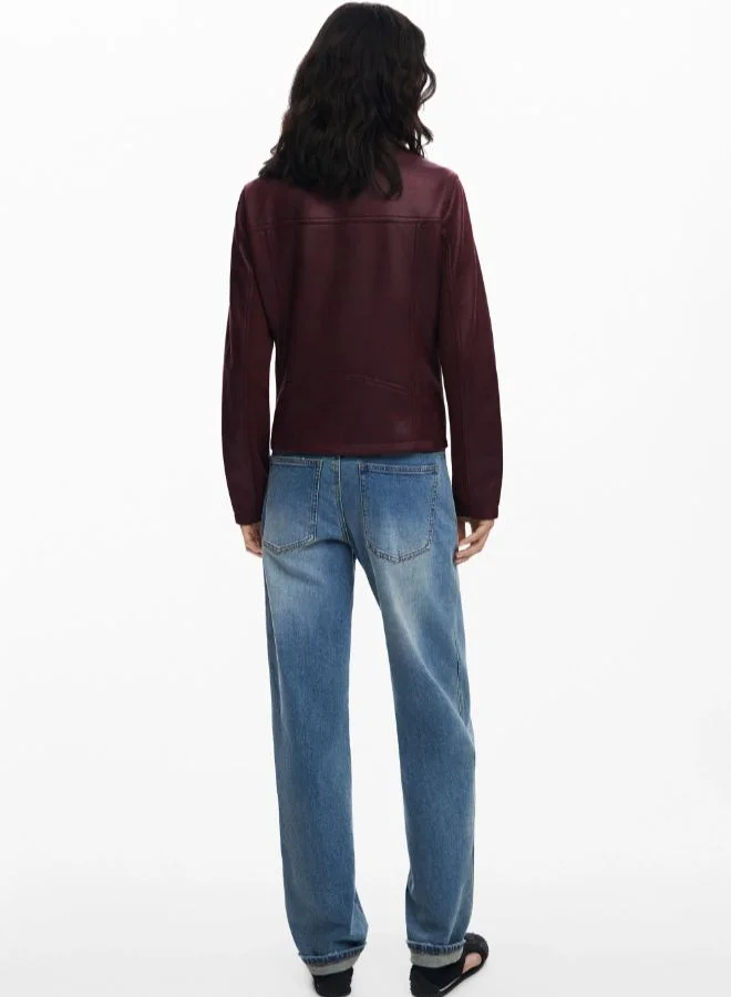 Desigual Brown Combined Faux Leather Jacket for Women | Best Price UAE